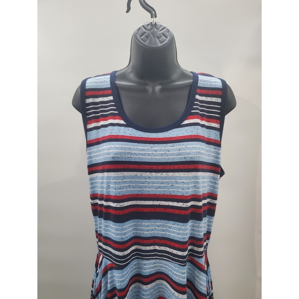 LuLaRoe Tank Dress Women's XL Red White Blue Striped With Pockets 4th Of July‎